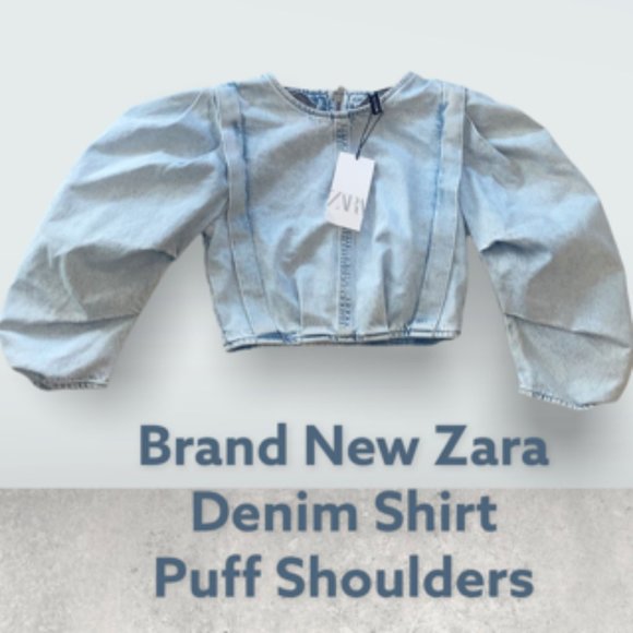 Zara Tops - Denim Puff Shoulder Top